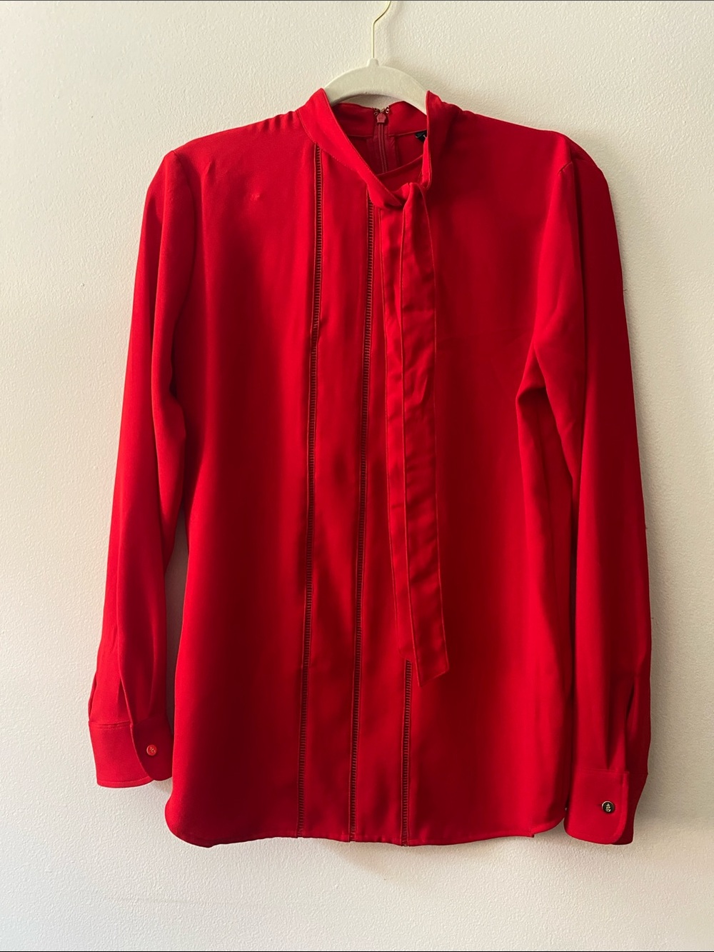 Ralph Lauren Bright Red Tie-Neck Long Sleeve Blouse